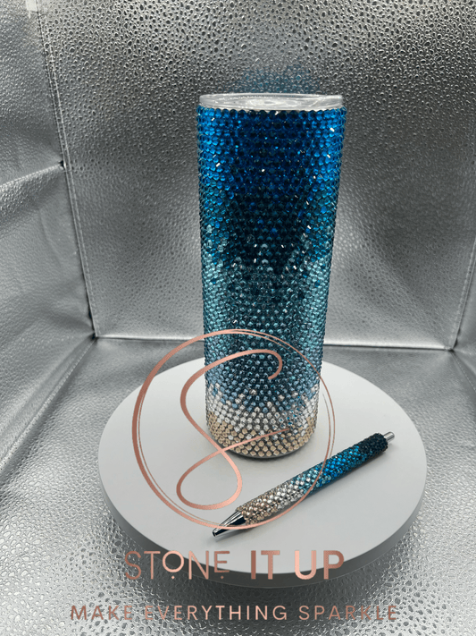 20oz Sand and Ocean Waters Blinged Out Tumbler with Gel Pen