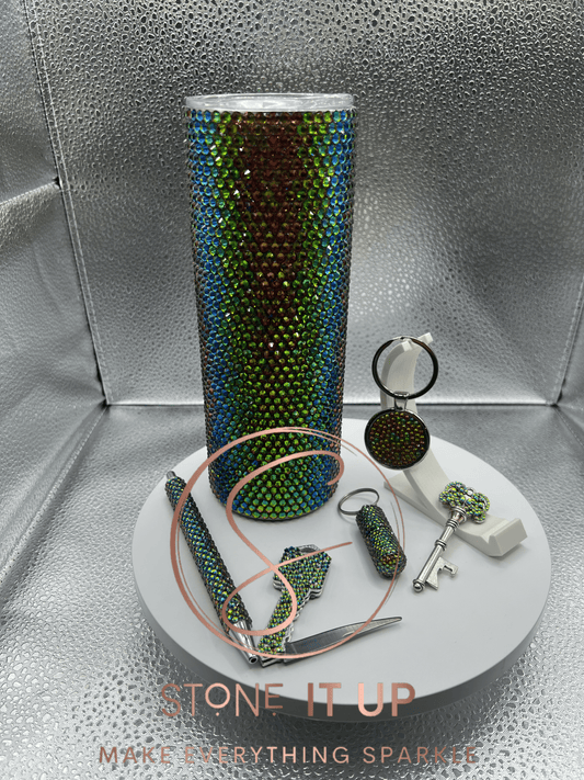20oz Rainbow Glass Blinged Out Tumbler with Extras