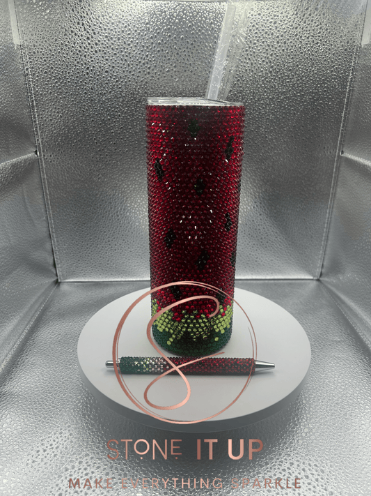 20oz Watermelon Blinged Out Tumbler with Gel Pen