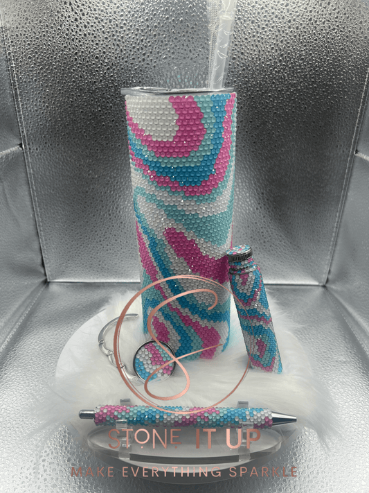 20oz Neon Pastel Swirls Blinged Out Tumbler with Extras