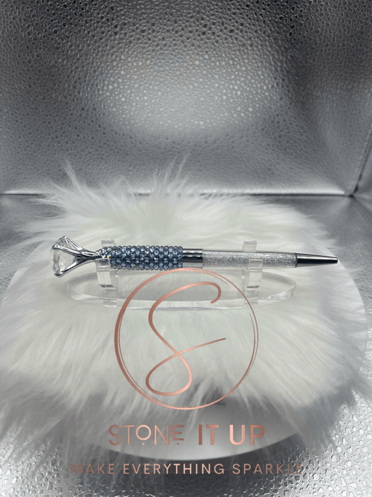 Dream Smurf Blue with Clear Crystals Diamond Top Blinged Out Pen
