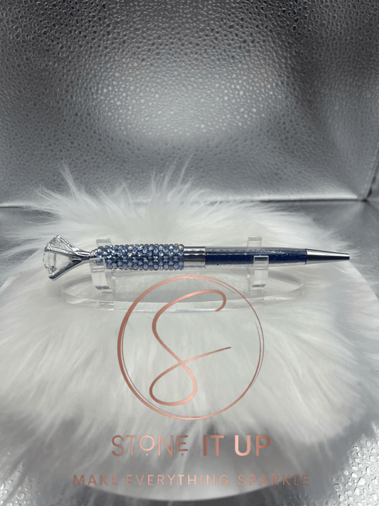 Dream Smurf Blue with Dark Blue Crystals Diamond Top Blinged Out Pen