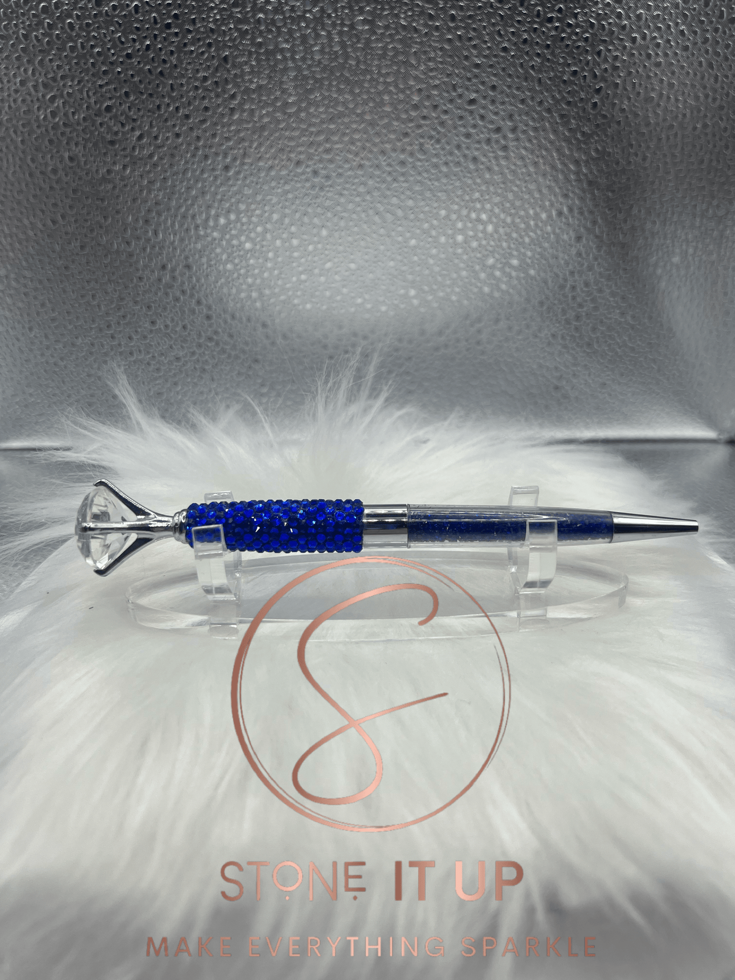 Sapphire Blinged Out Diamond Top Pen with Blue Crystals