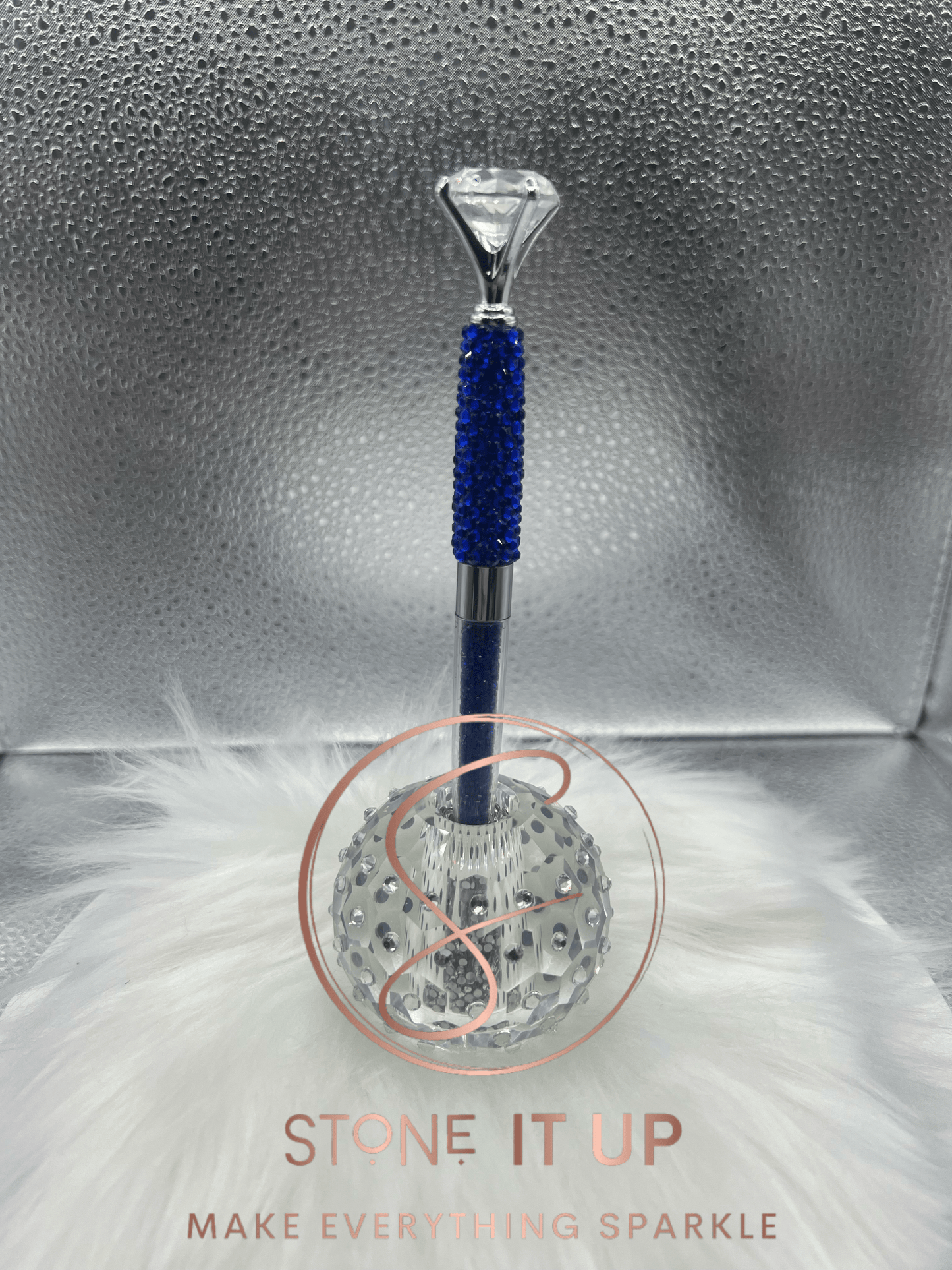 Sapphire Blinged Out Diamond Top Pen with Blue Crystals