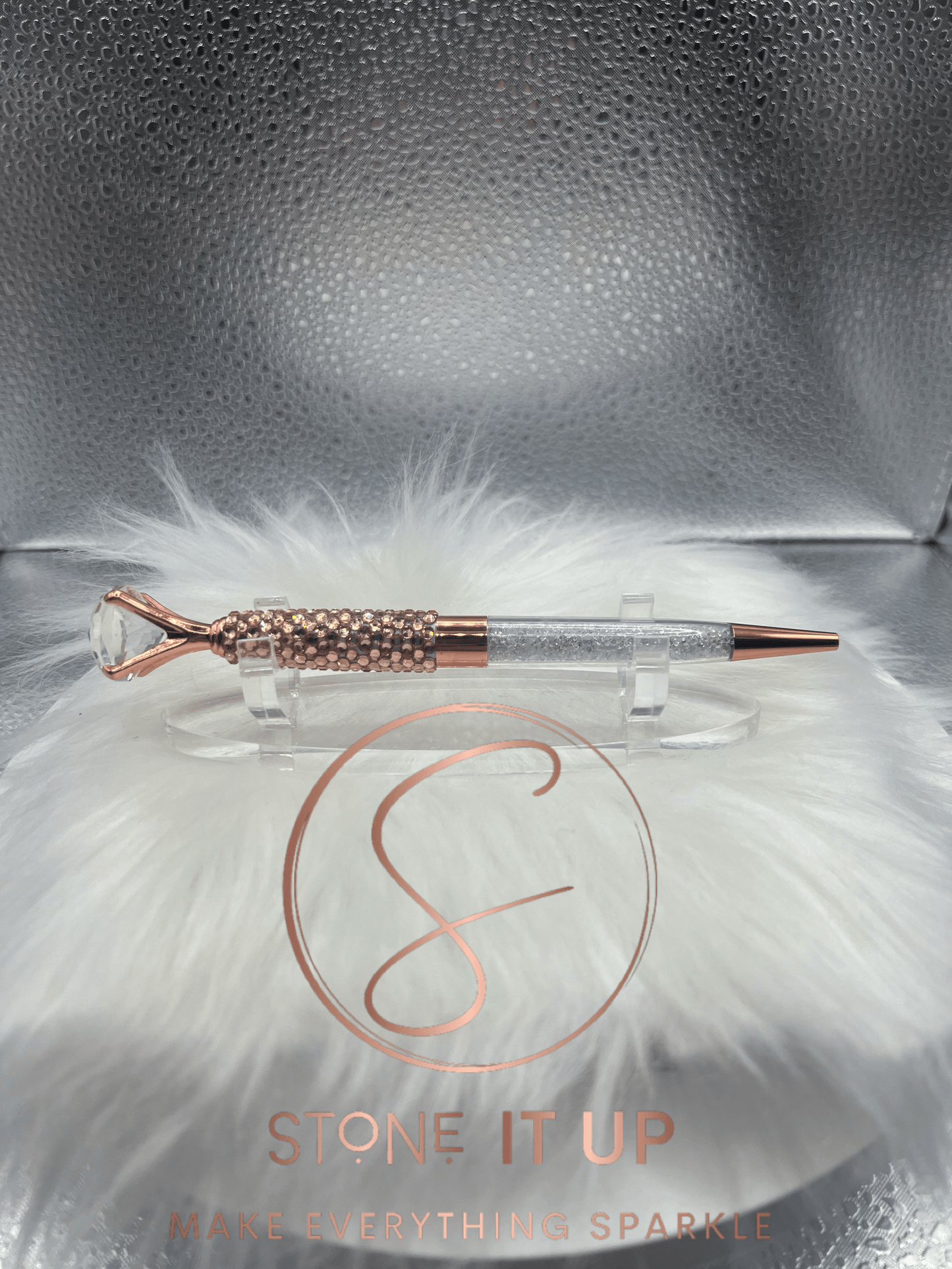 Light Peach Blinged Out Diamond Top Pen in Rose Gold
