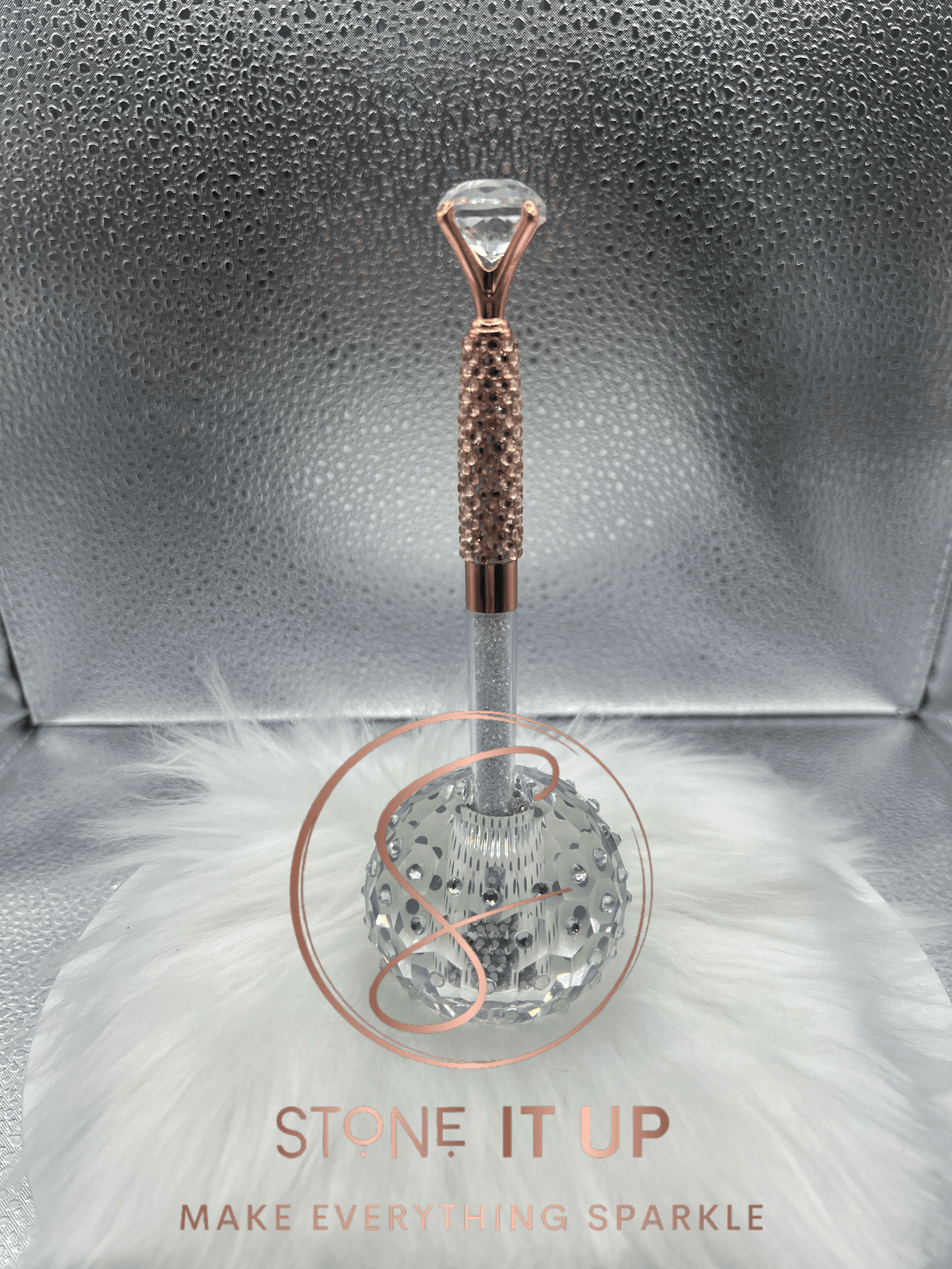 Light Peach Blinged Out Diamond Top Pen in Rose Gold