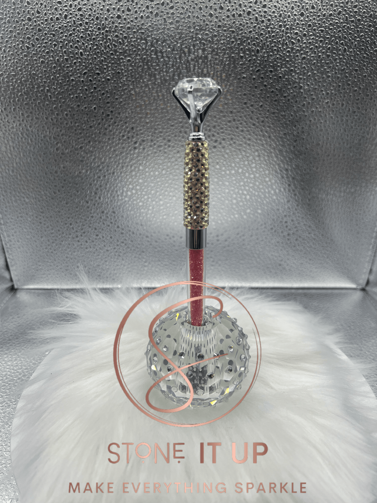 Sunlight Blinged Out Diamond Top Pen with Coral Crystals