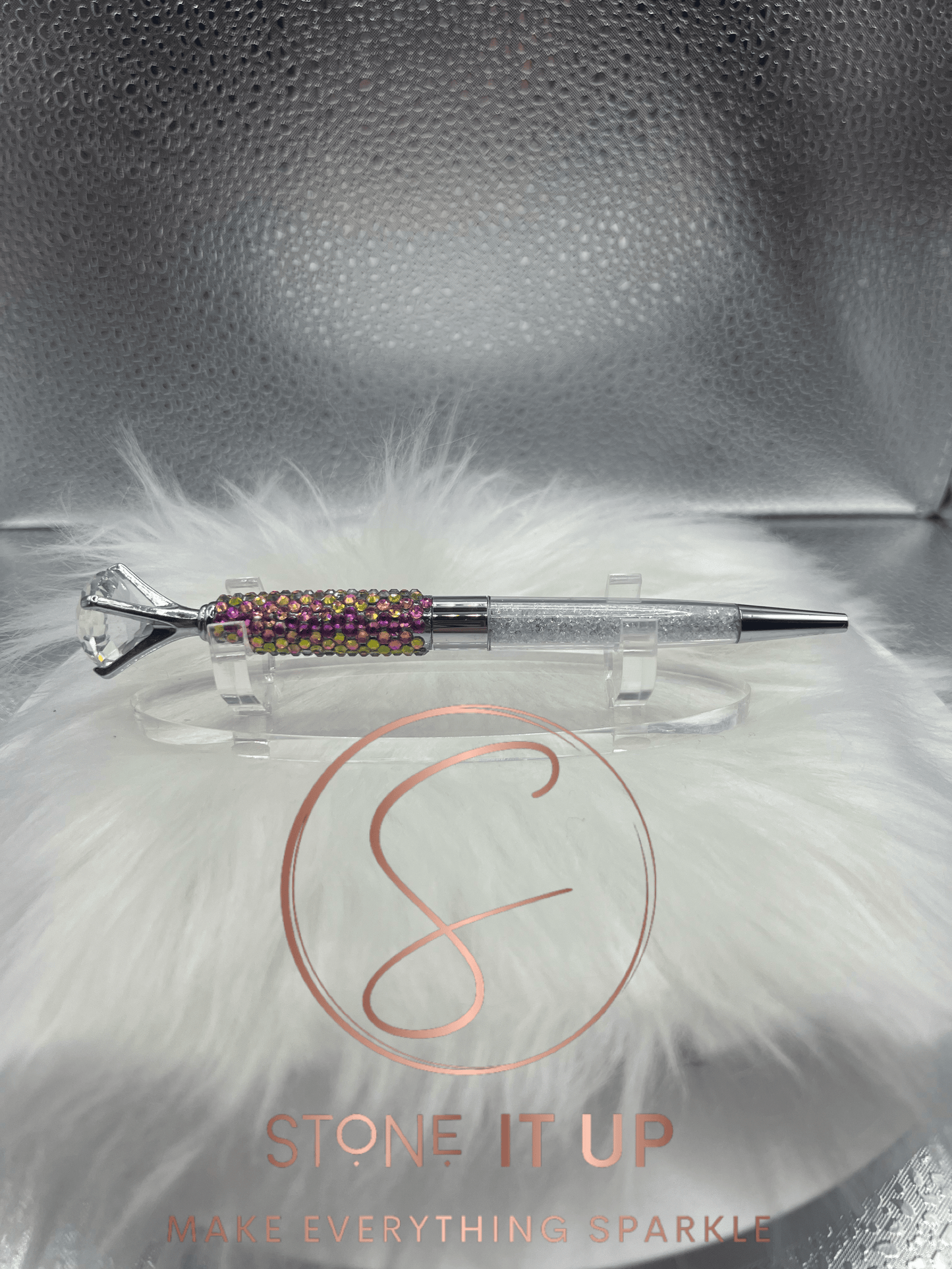 Rose Line Blinged Out Diamond Top Pen with Clear Crystals