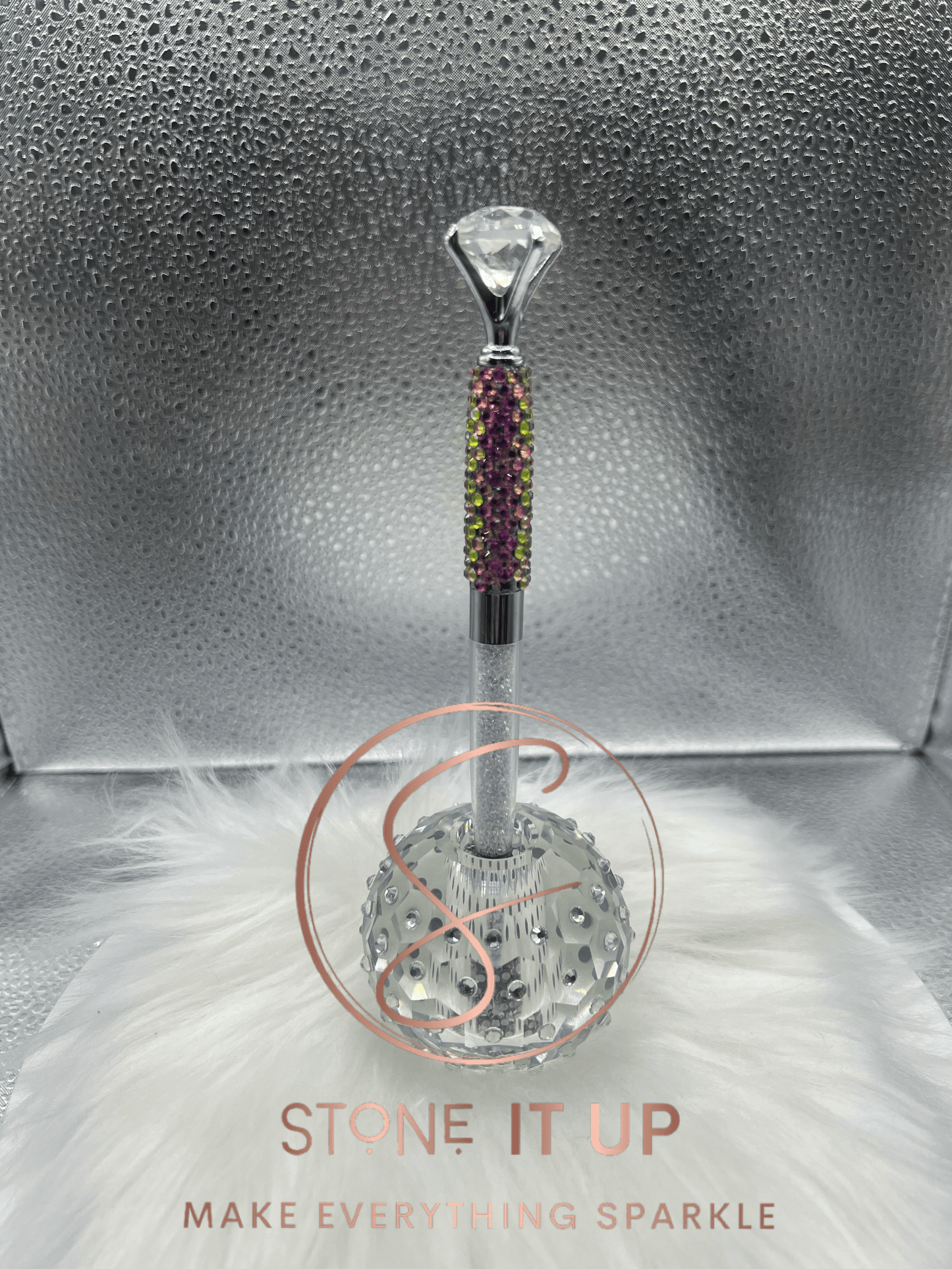 Rose Line Blinged Out Diamond Top Pen with Clear Crystals