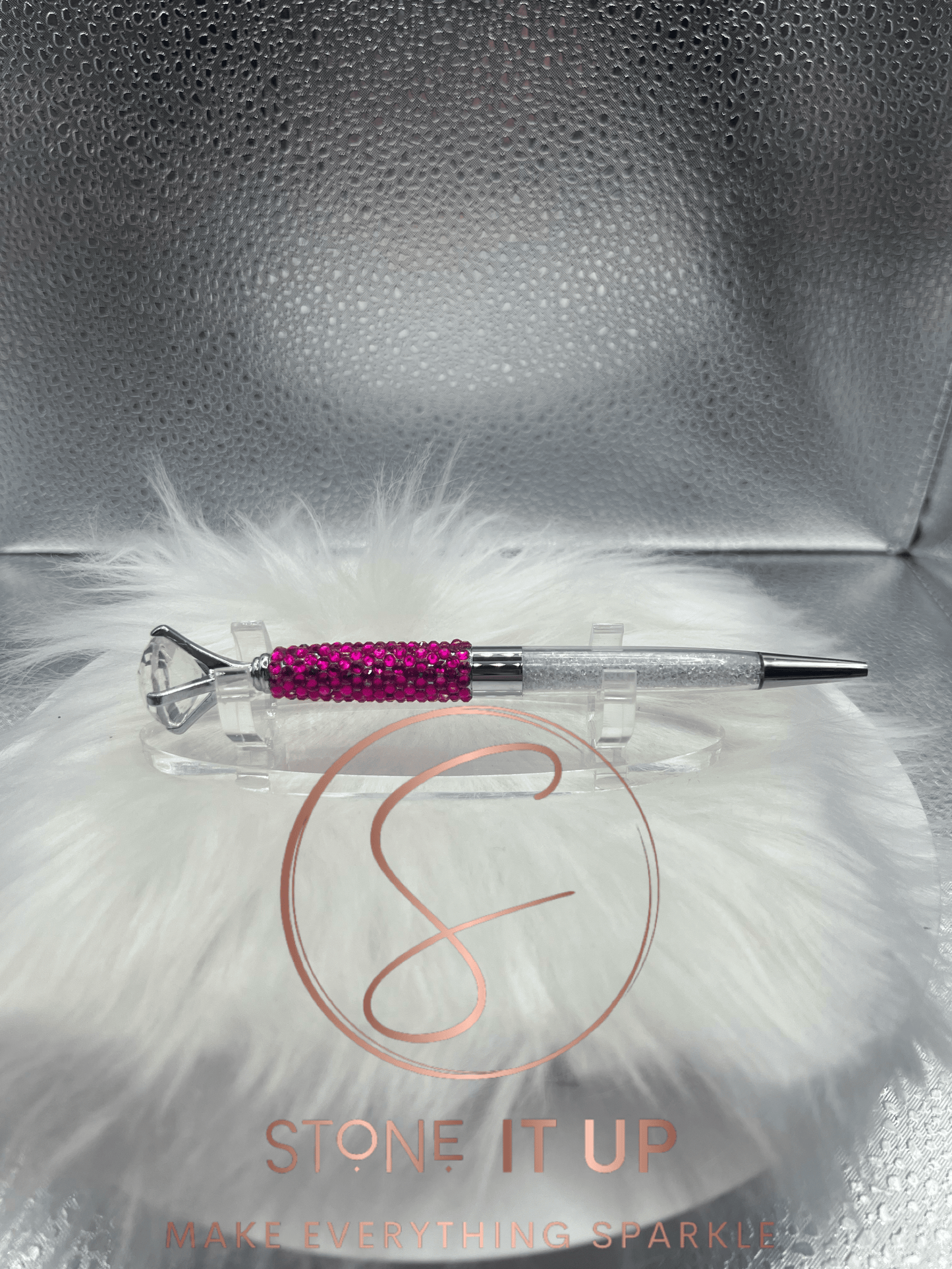 Peach Red Blinged Out Diamond Top Pen with Clear Crystals
