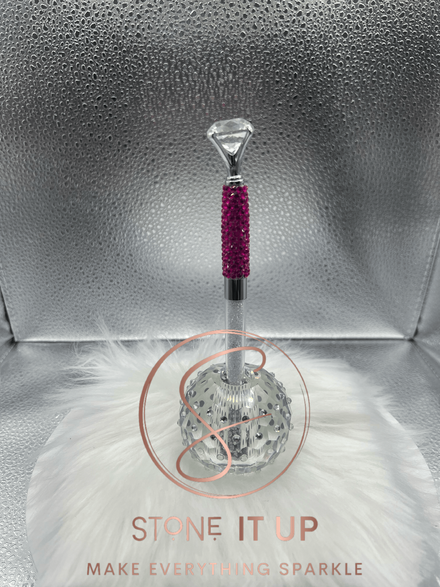 Peach Red Blinged Out Diamond Top Pen with Clear Crystals