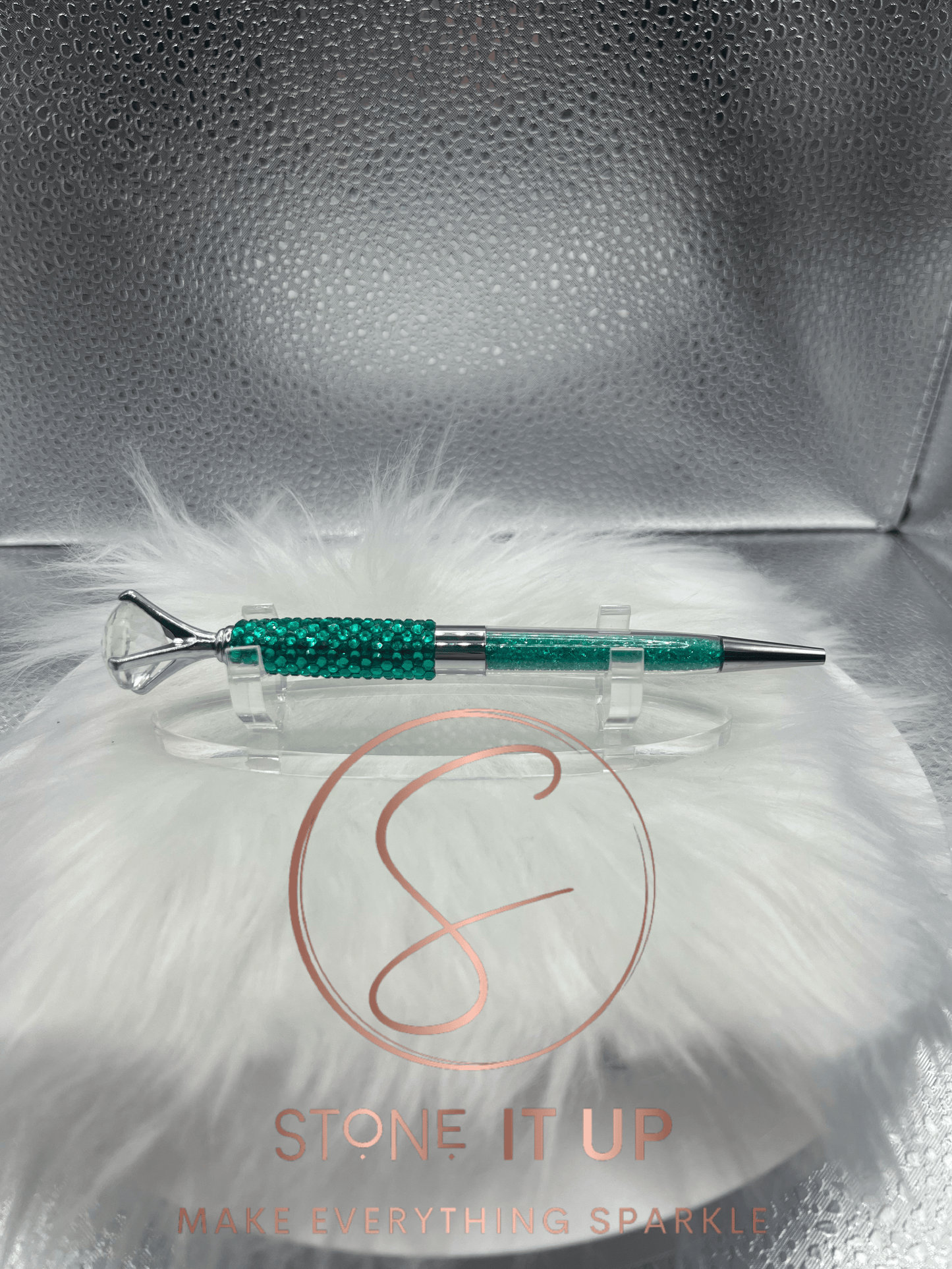Peacock Blinged Out Diamond Top Pen with Aqua Crystals