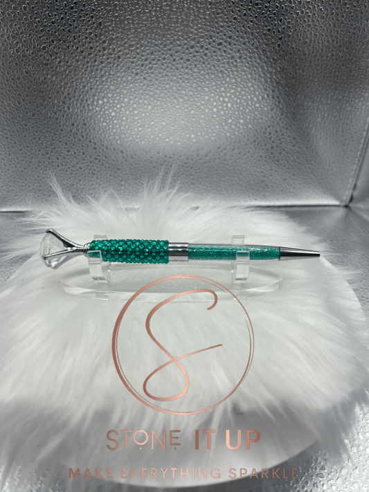 Peacock Green Diamond Top Blinged Out Pen