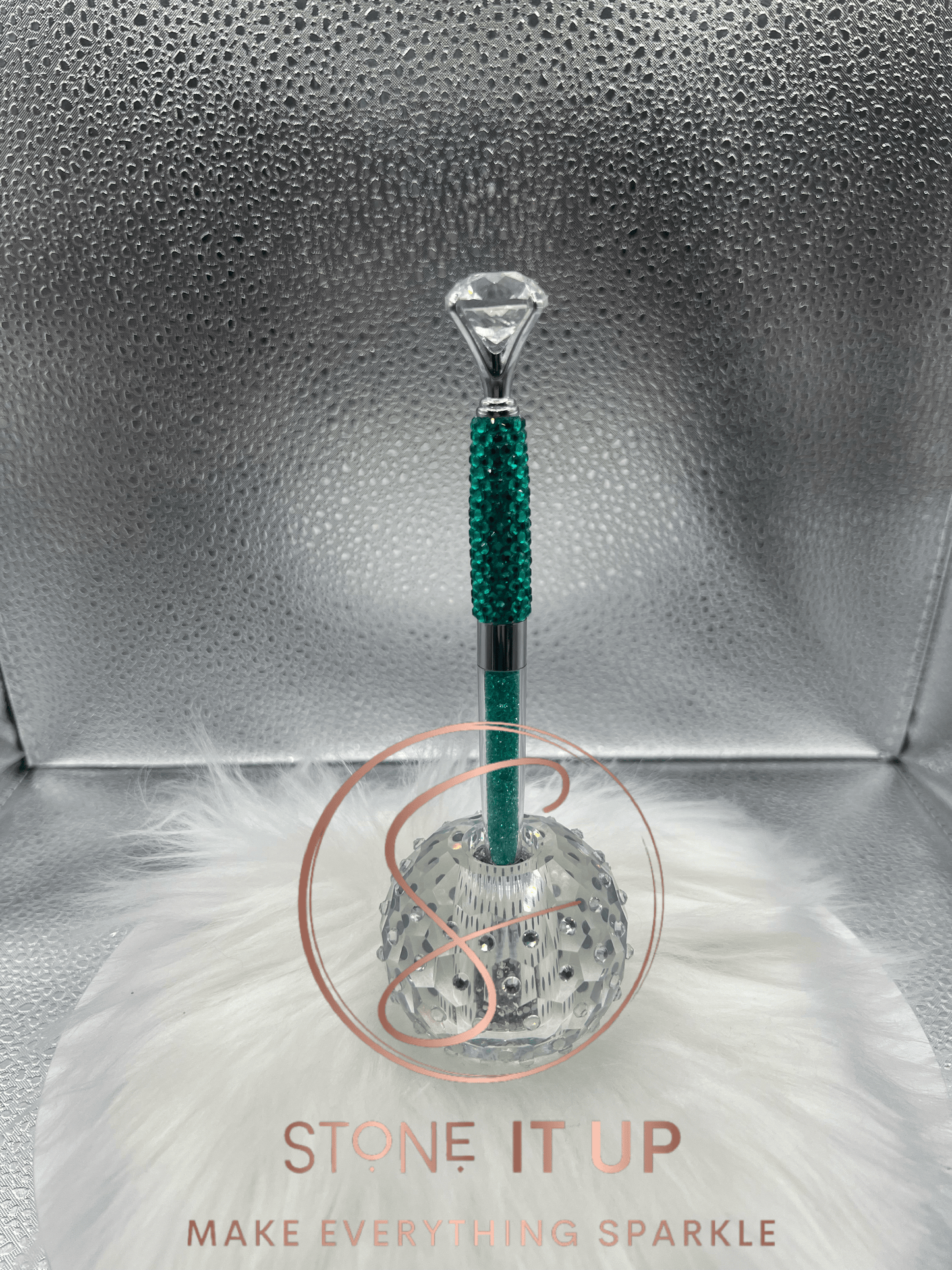 Peacock Blinged Out Diamond Top Pen with Aqua Crystals