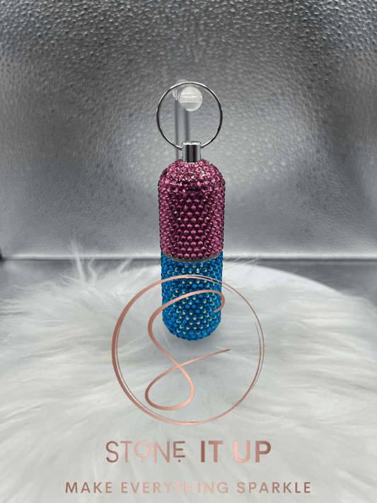 Rose Pink and Capri Blue Aurora Borealis Lip Balm Holder Keychain