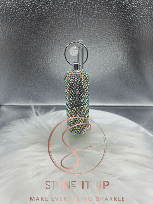 Pink Crystal Aurora Borealis Lip Balm Holder Keychain