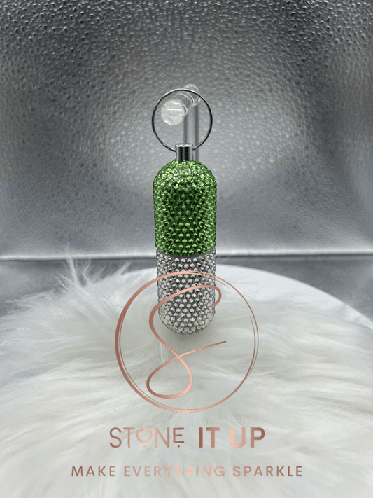 Peridot and Clear Crystal Lip Balm Holder Keychain