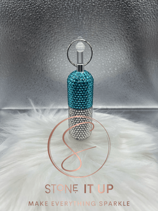 Aquamarine and Clear Crystal Lip Balm Holder Keychain
