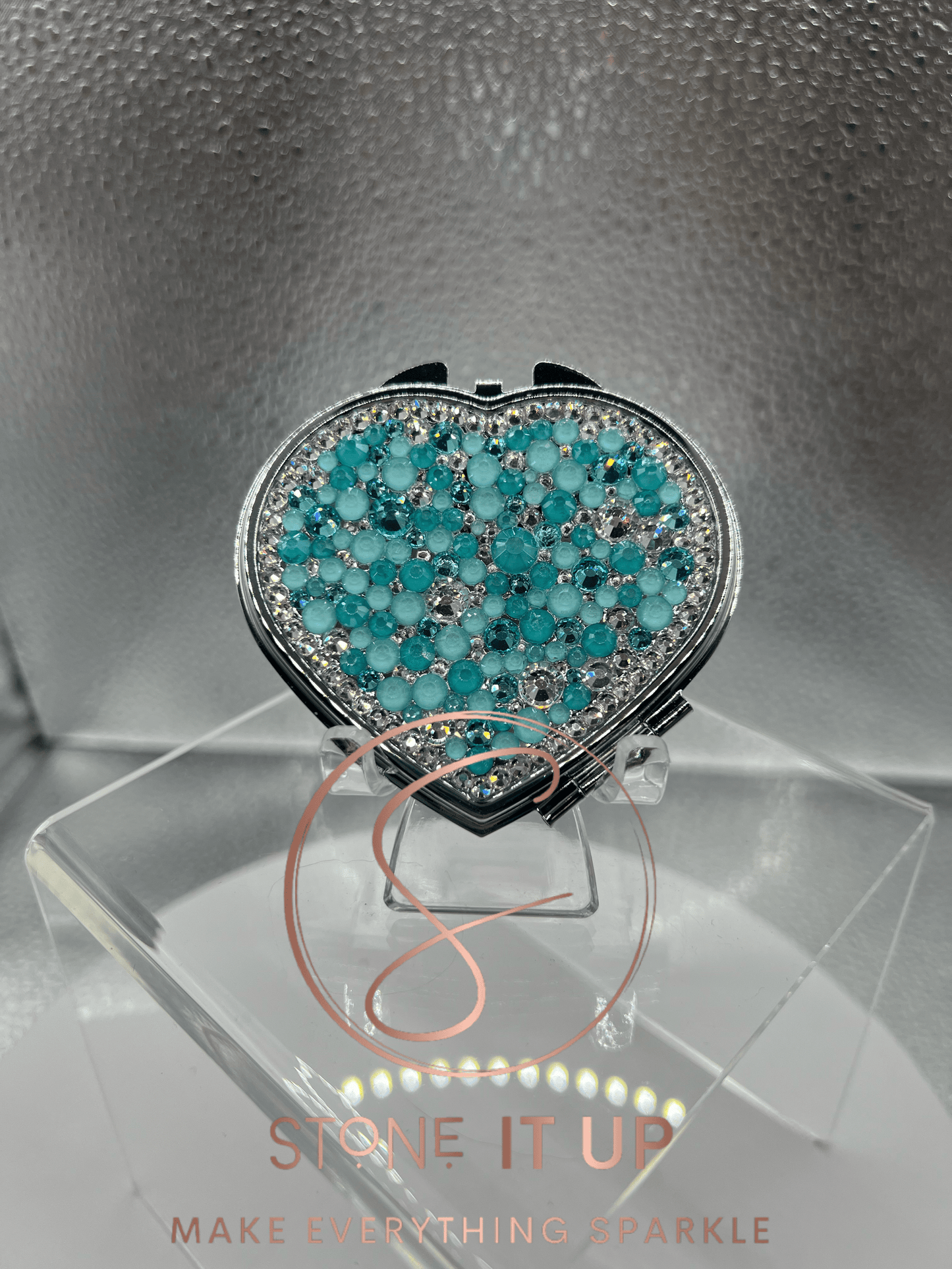 True Love Tiffany Blinged Out Heart Shaped Compact Mirror