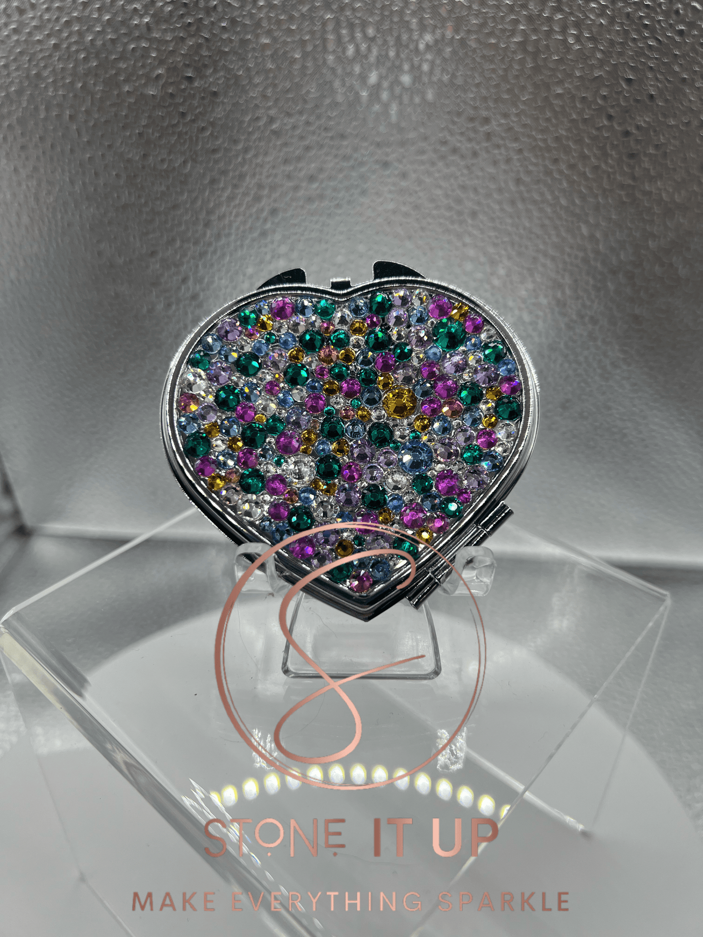 Genevieve's Garden Blinged Out Heart Shaped Compact Mirror