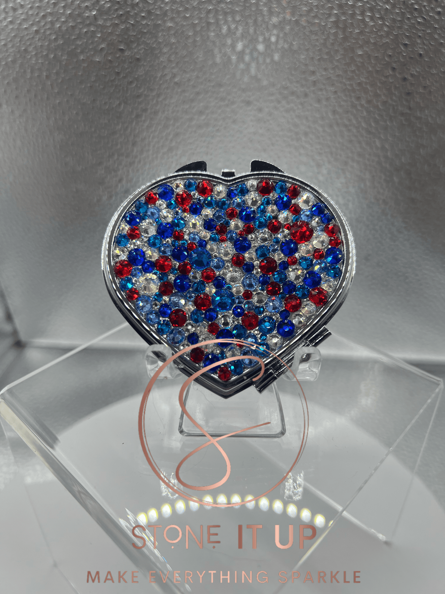 Freedom Glass Blinged Out Heart Shaped Compact Mirror