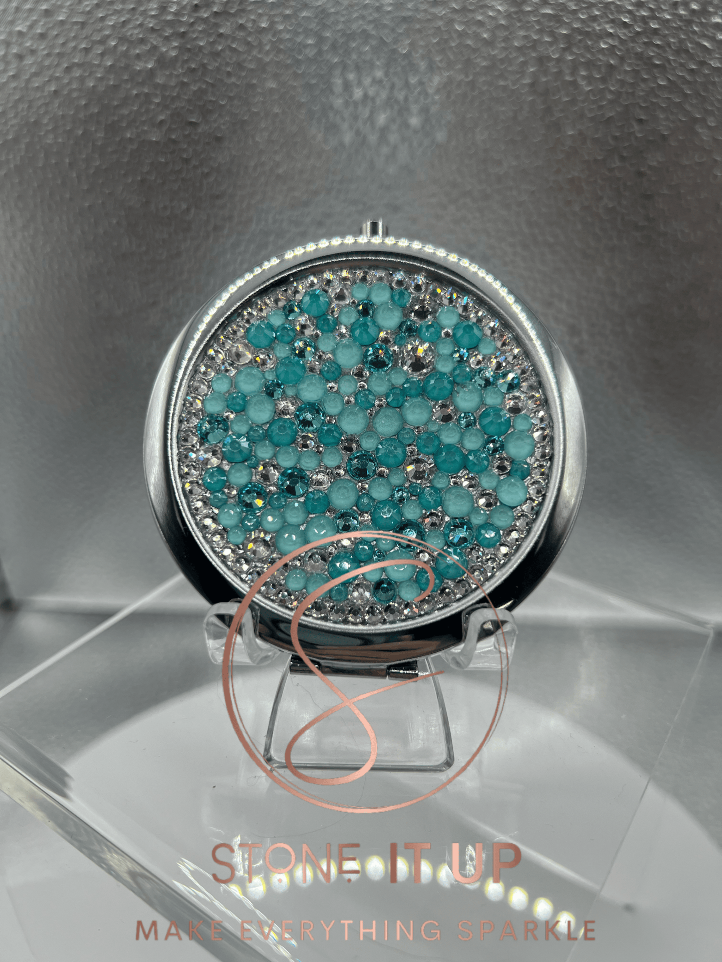 True Love Tiffany Blinged Out Round Shaped Compact Mirror