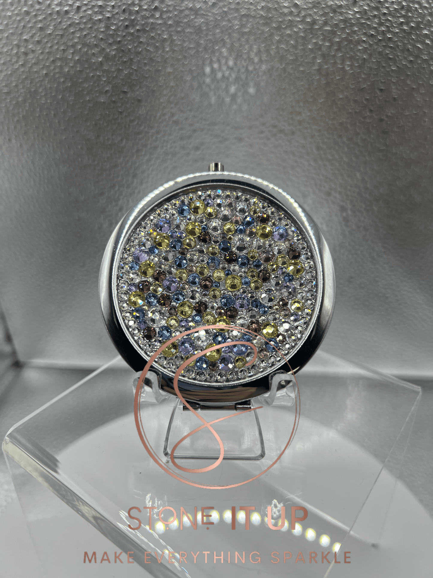 Whispering Wynona Blinged Out Round Shaped Compact Mirror