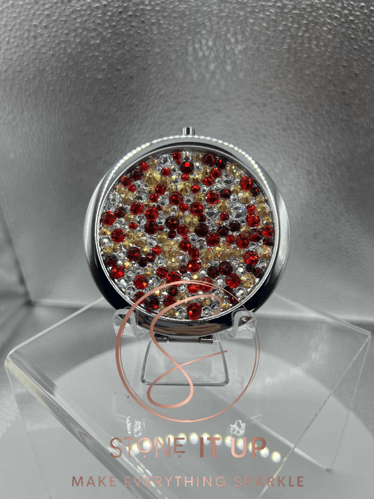 Hot Apple Cider Blinged Out Round Shaped Compact Mirror