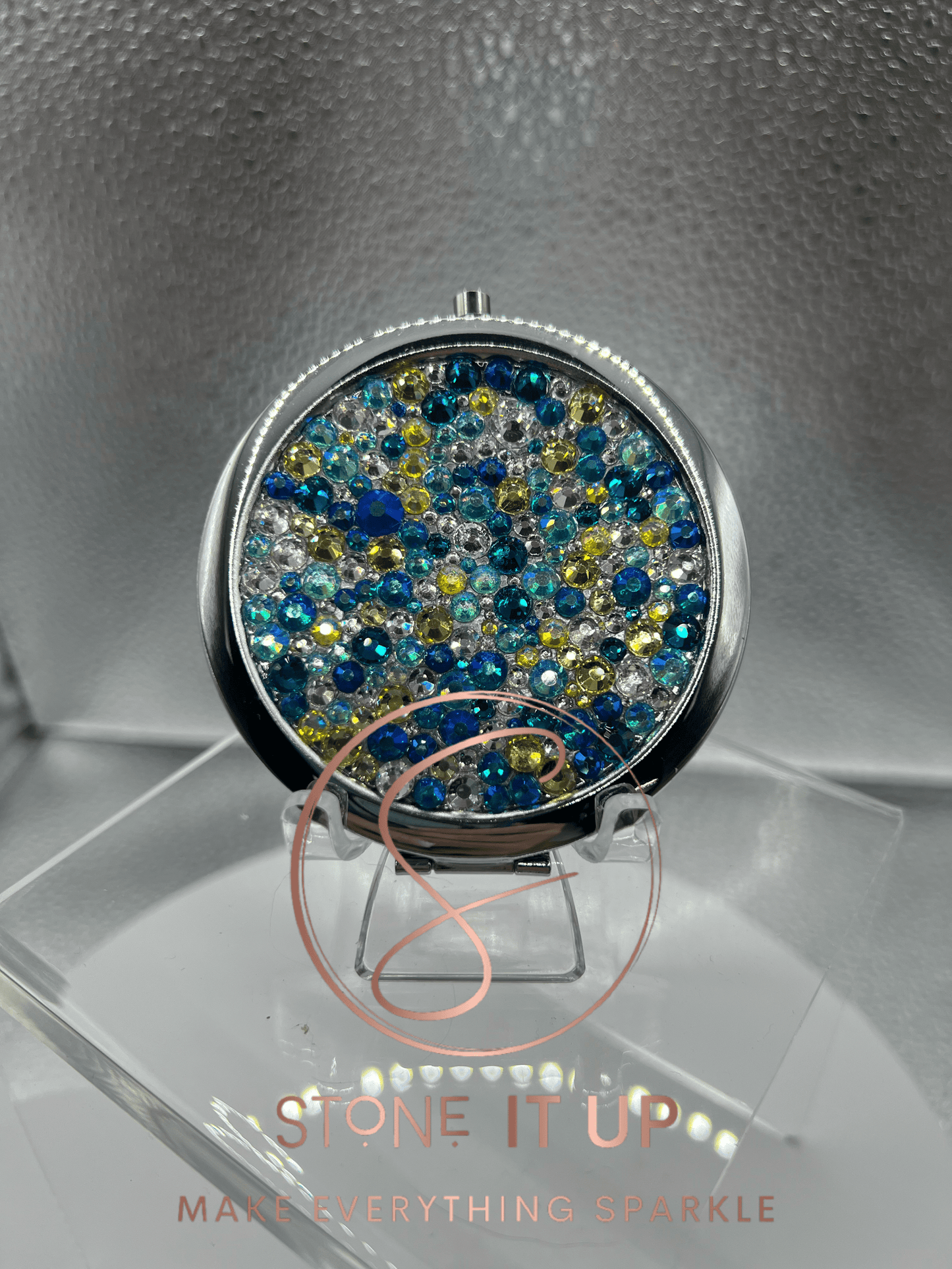 Birdie's Birthday Bash  Blinged Out Round Shaped Compact Mirror