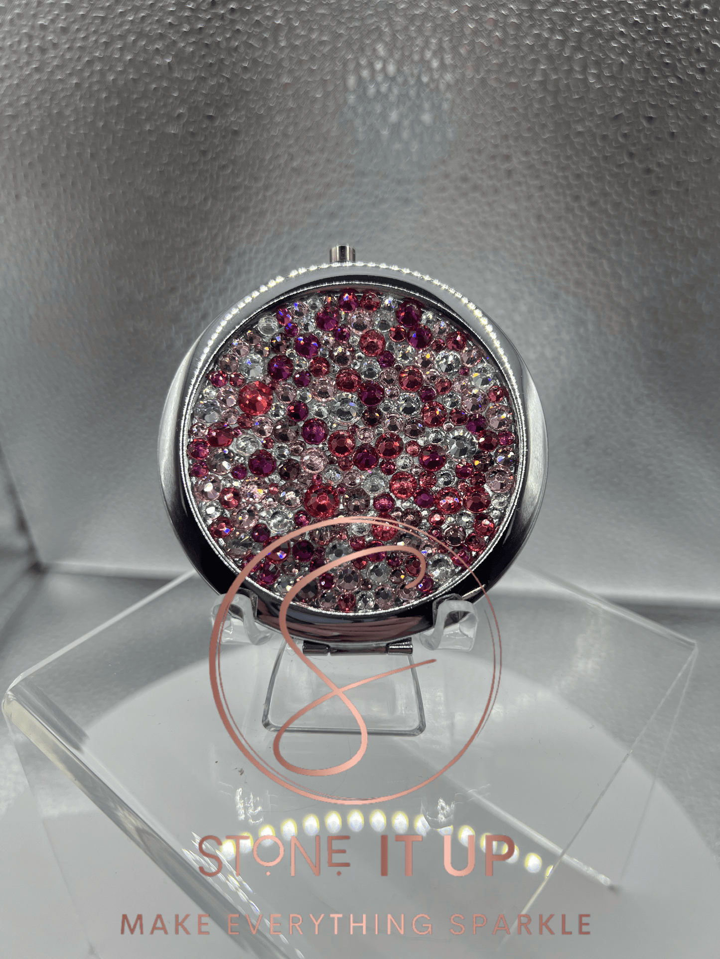 Pretty in Pink Blinged Out Round Shaped Compact Mirror