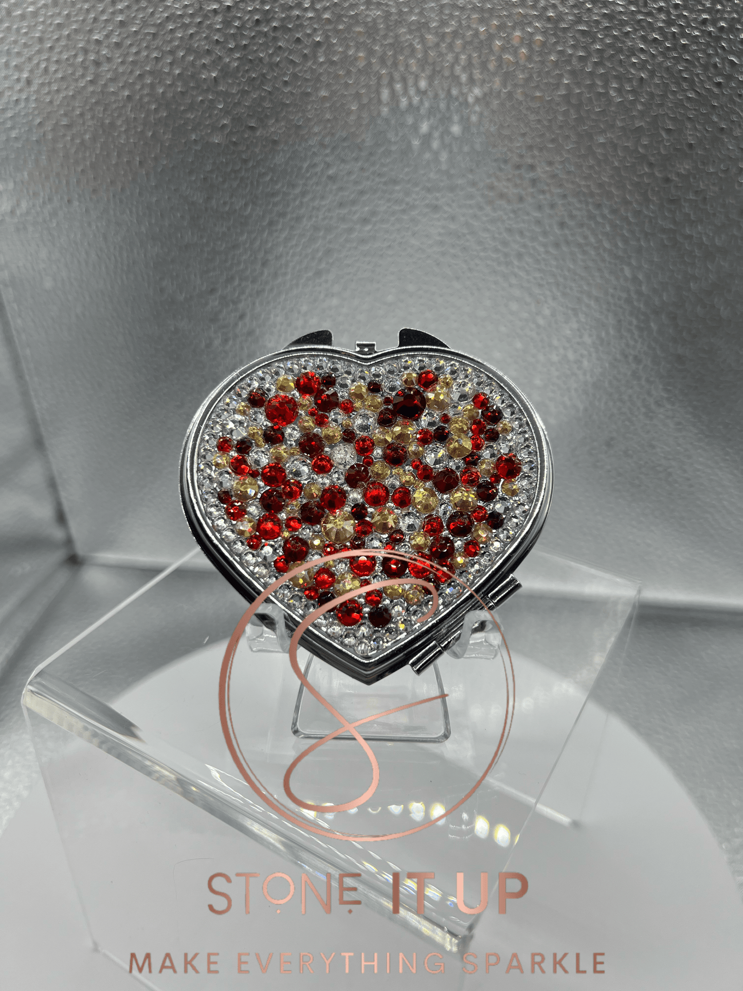 Hot Apple Cider Blinged Out Heart Shaped Compact Mirror