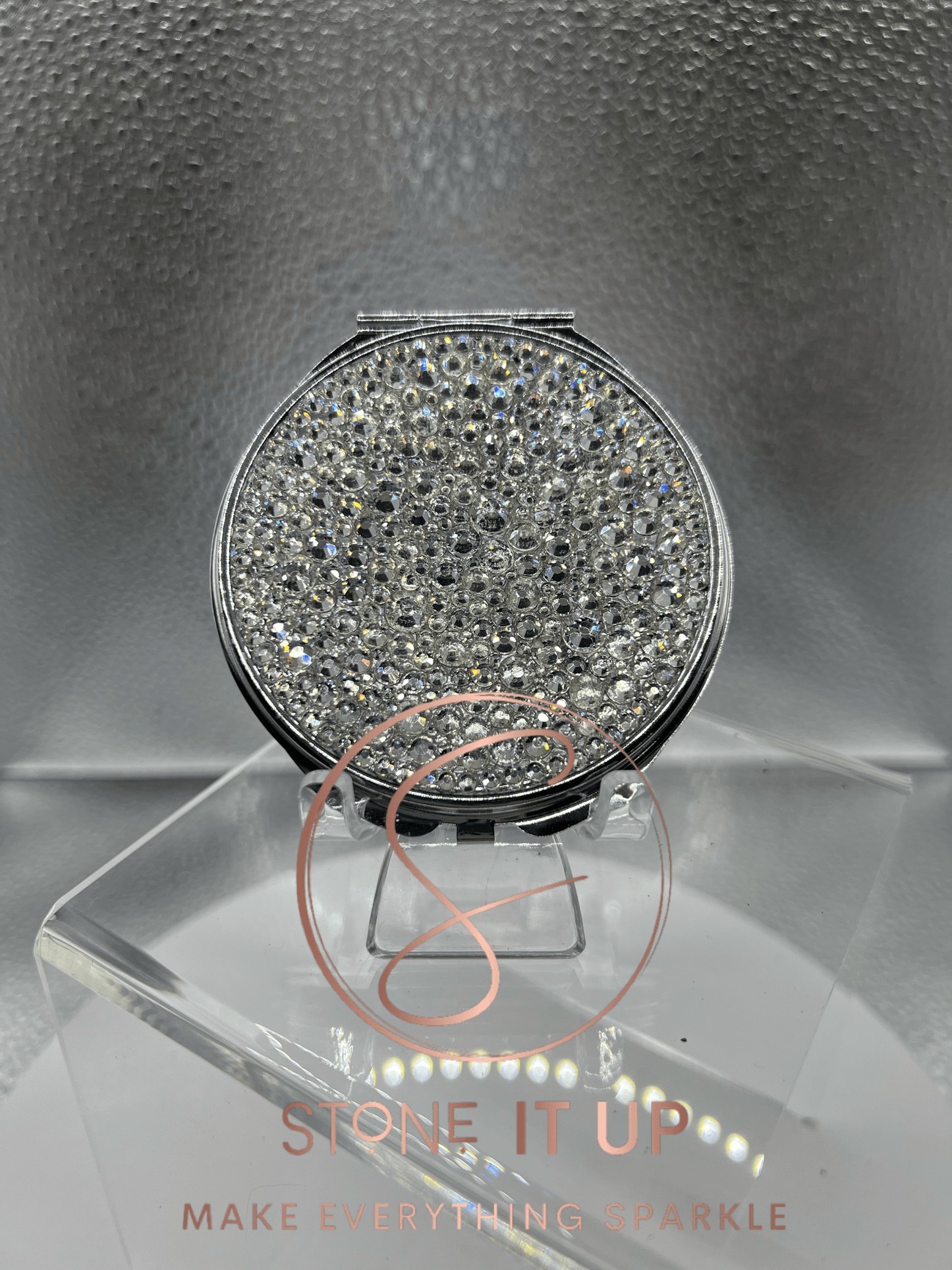 Clear Crystal Blinged Out Round Shaped Compact Mirror