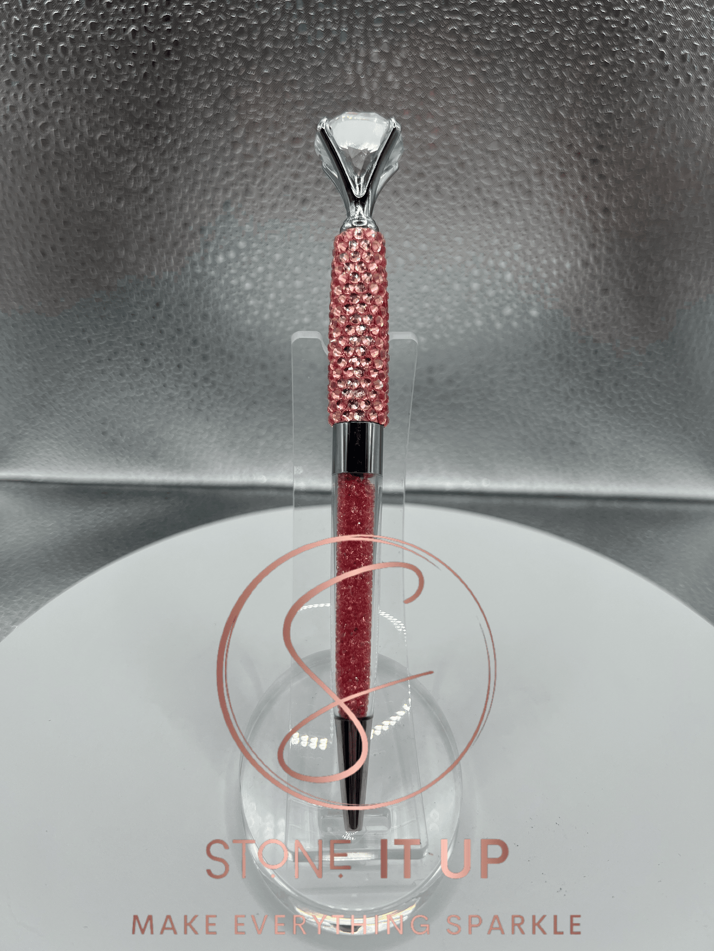Pink Grapefruit Blinged Out Diamond Top Pen with Coral Crystals