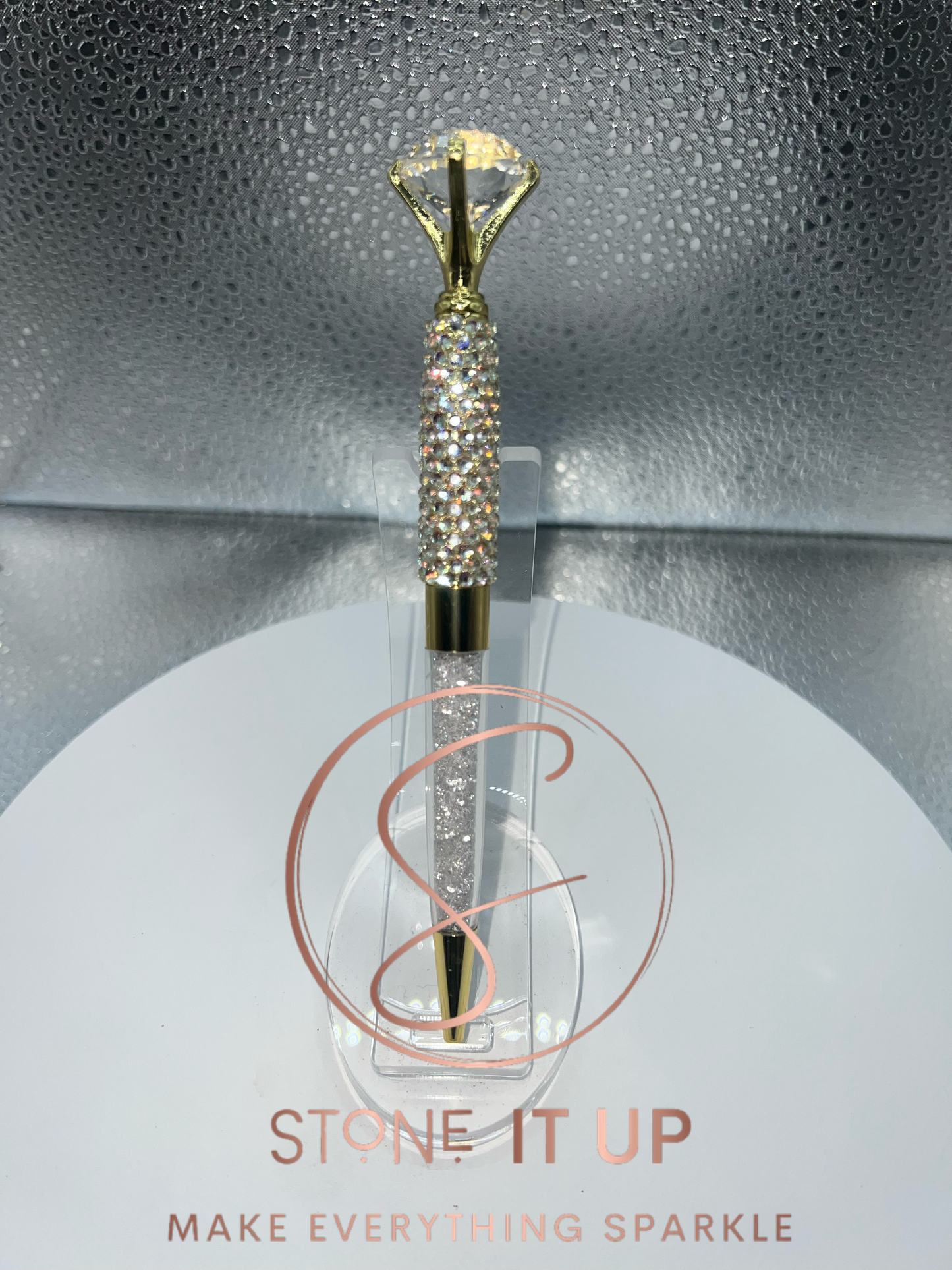 Mirage Crystal in Gold Blinged Out Diamond Top Pen