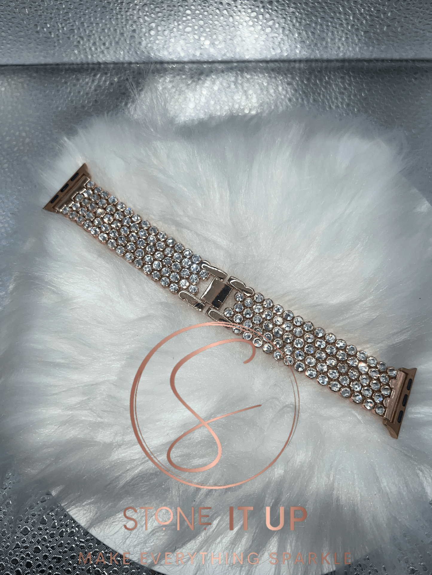 Clear Crystal with Rose Gold Colored Apple Watch Band (36-42mm)