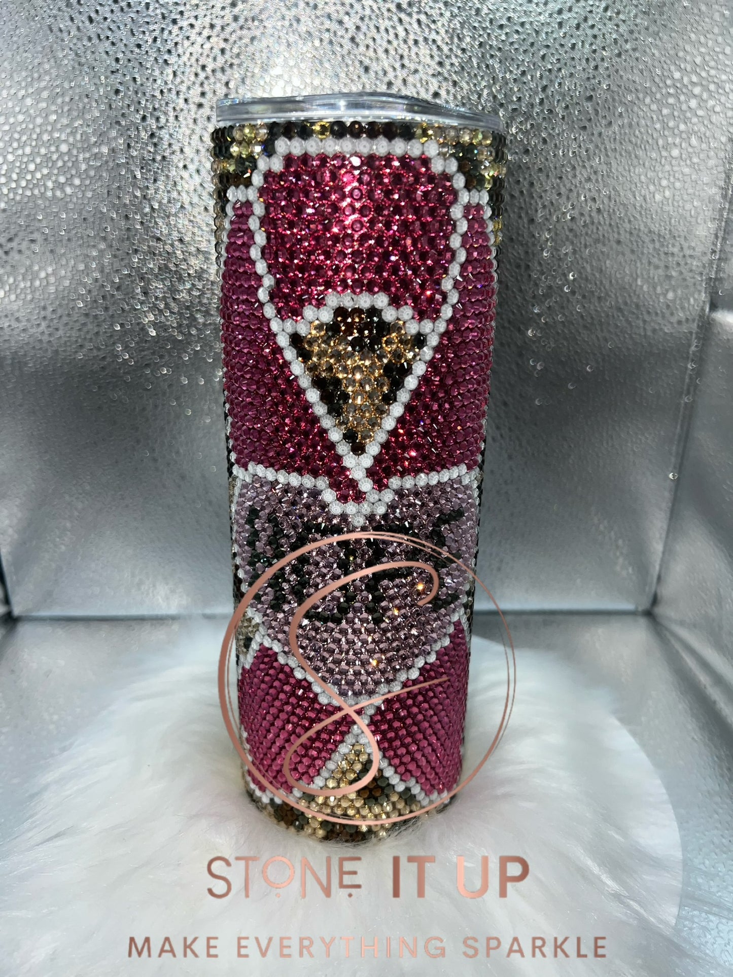 20oz Cheetah Breast Cancer Ribbon Blinged Out Tumbler