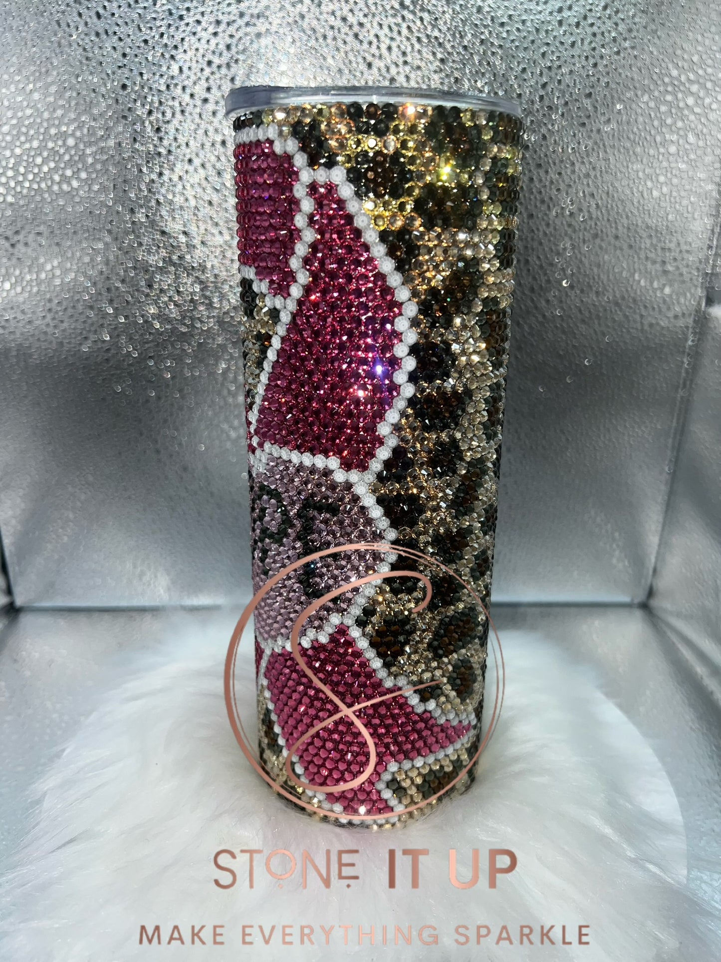 20oz Cheetah Breast Cancer Ribbon Blinged Out Tumbler