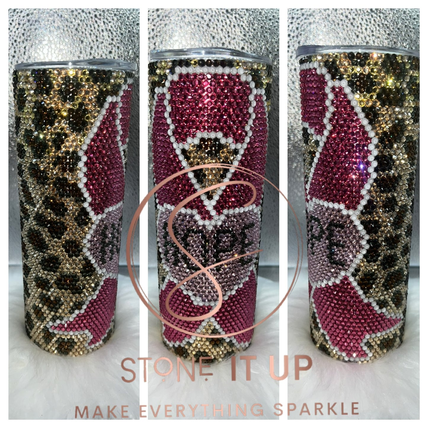 20oz Cheetah Breast Cancer Ribbon Blinged Out Tumbler