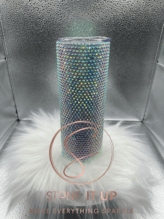 20oz Blue Hue Aurora Borealis Blinged Out Tumbler