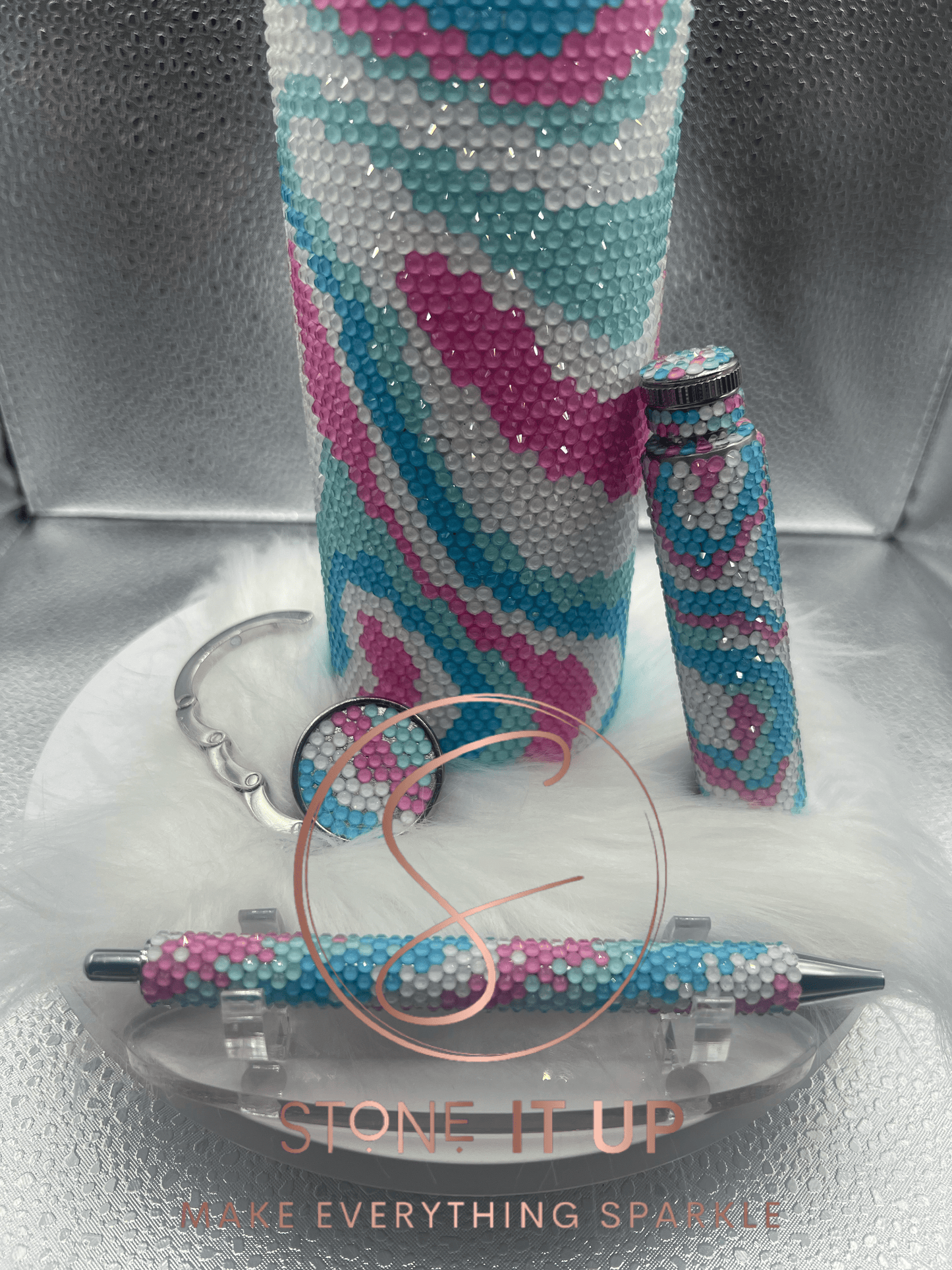 20oz Neon Pastel Swirls Blinged Out Tumbler with Extras