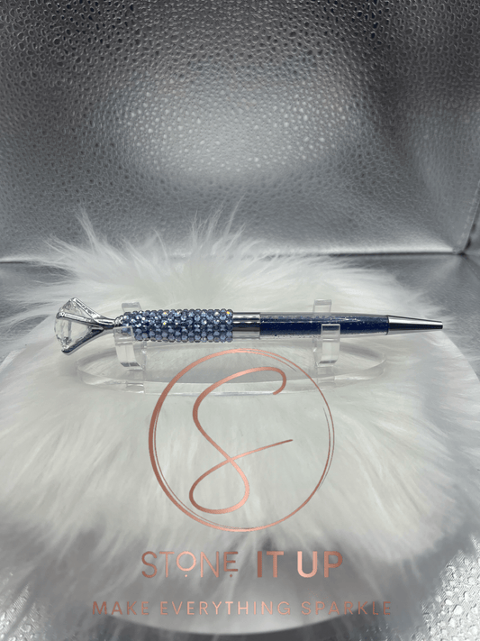 Dream Smurf Blue with Dark Blue Crystals Diamond Top Blinged Out Pen