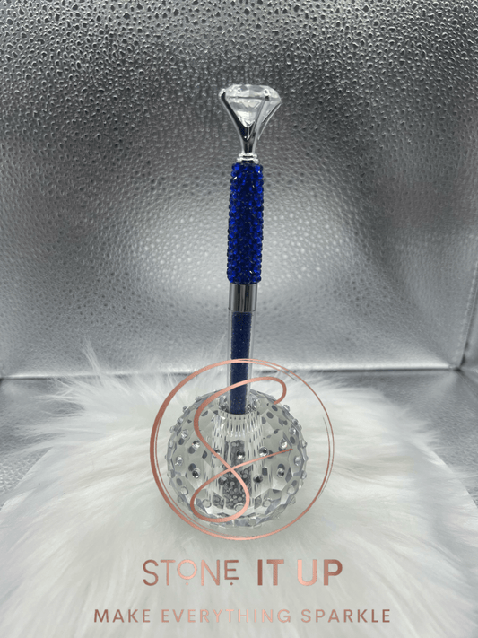 Sapphire Blinged Out Diamond Top Pen with Blue Crystals