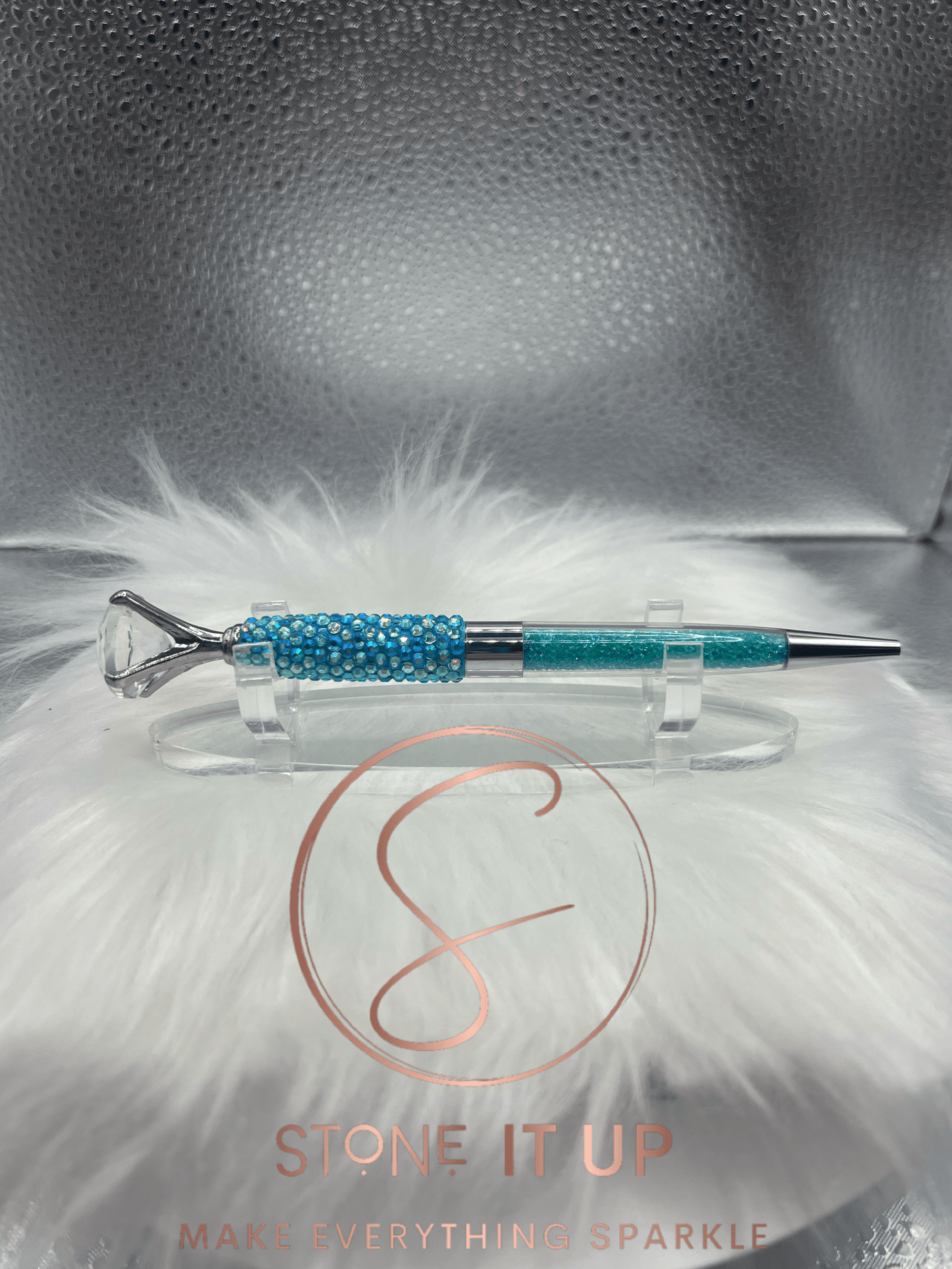 Aqua Aurora Borealis Diamond Top Blinged Out Pen