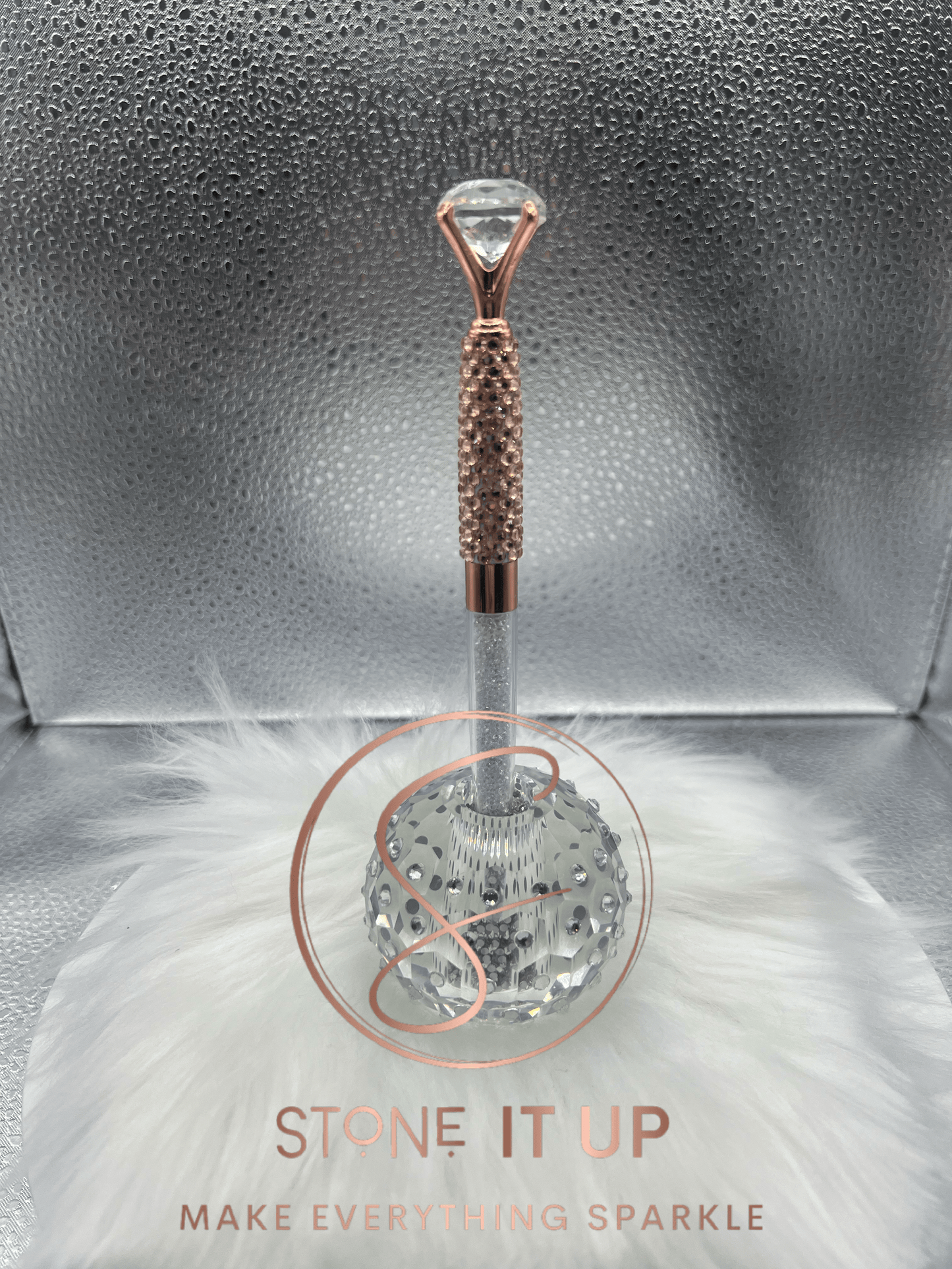 Rose Gold Diamond Top Blinged Out Pen with Light Peach Rhinestones