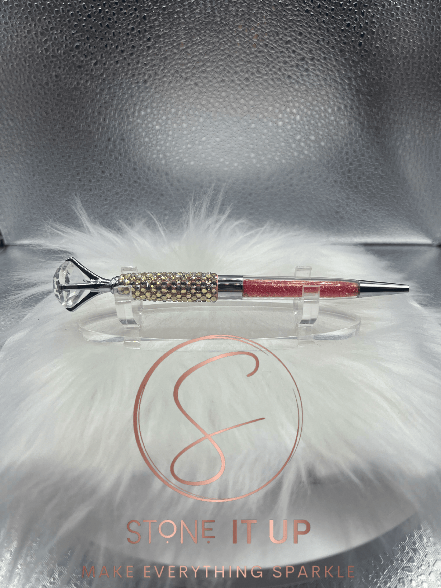 Sunlight Diamond Top with Coral Crystals Blinged Out Pen