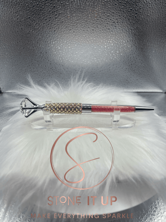 Sunlight Diamond Top with Coral Crystals Blinged Out Pen