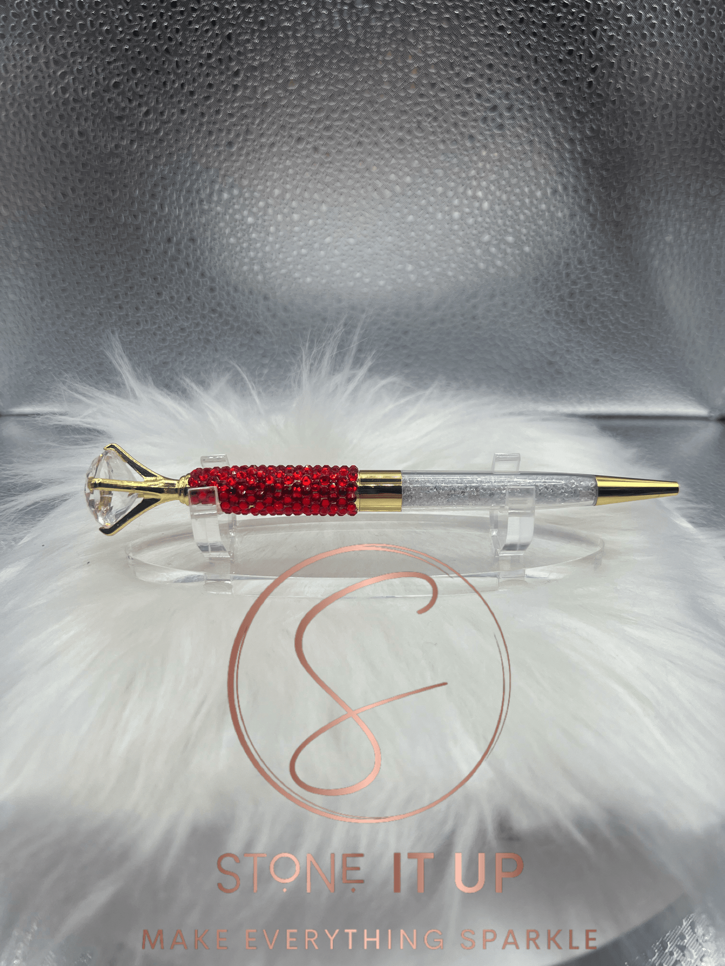 Gold Color Diamond Top Blinged Out Pen with Siam Red Rhinestones