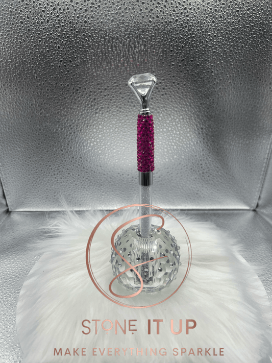 Peach Red Blinged Out Diamond Top Pen with Clear Crystals