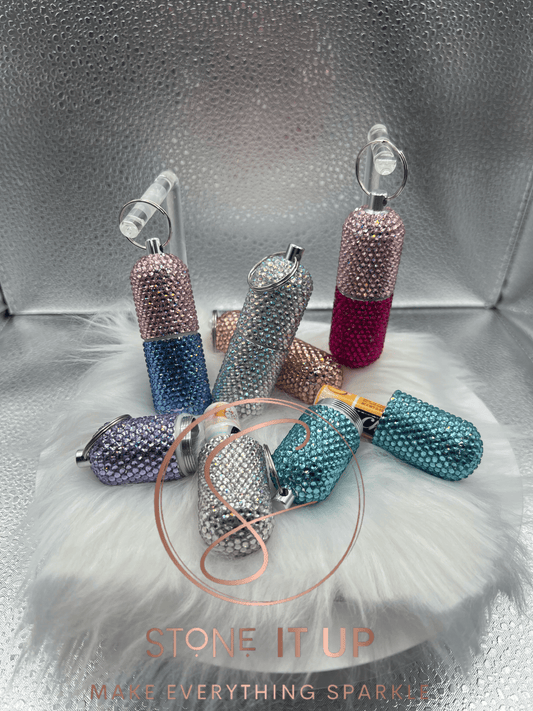 Aquamarine and Clear Crystal Lip Balm Holder Keychain