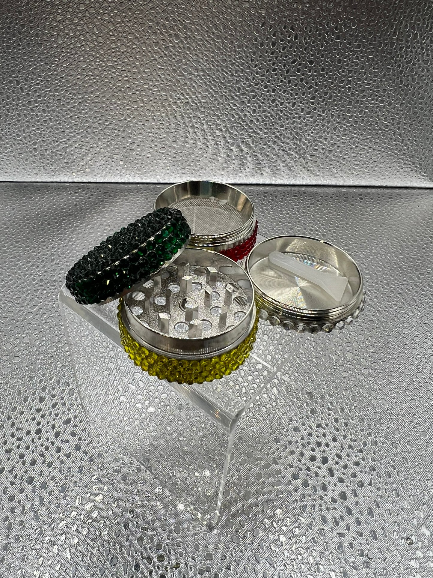 Emerald, Citrine, Siam and Clear Crystal 4 Piece Spice Grinder